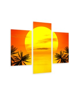 Multi-canvas 3x Red sunset palm